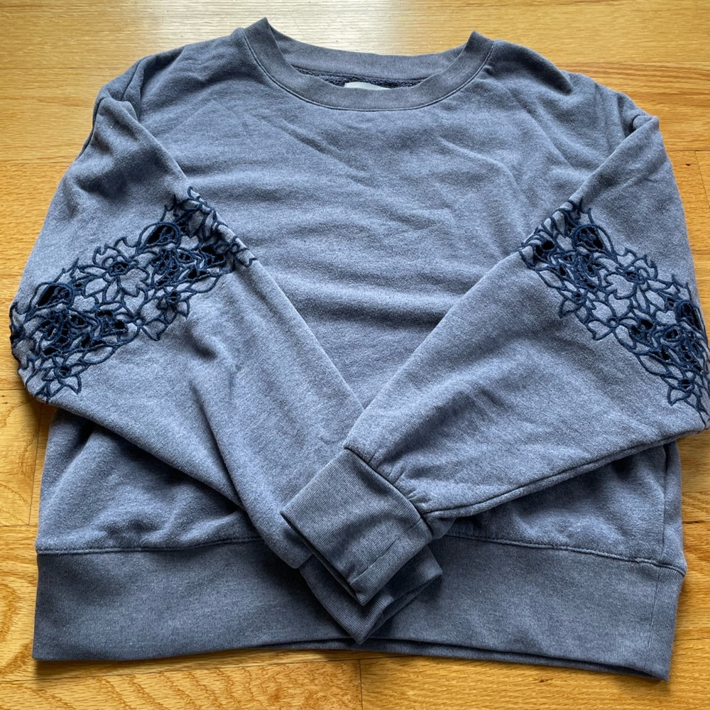 American Eagle Gray Sweatshirt with Embroidered Sleeves Size Small